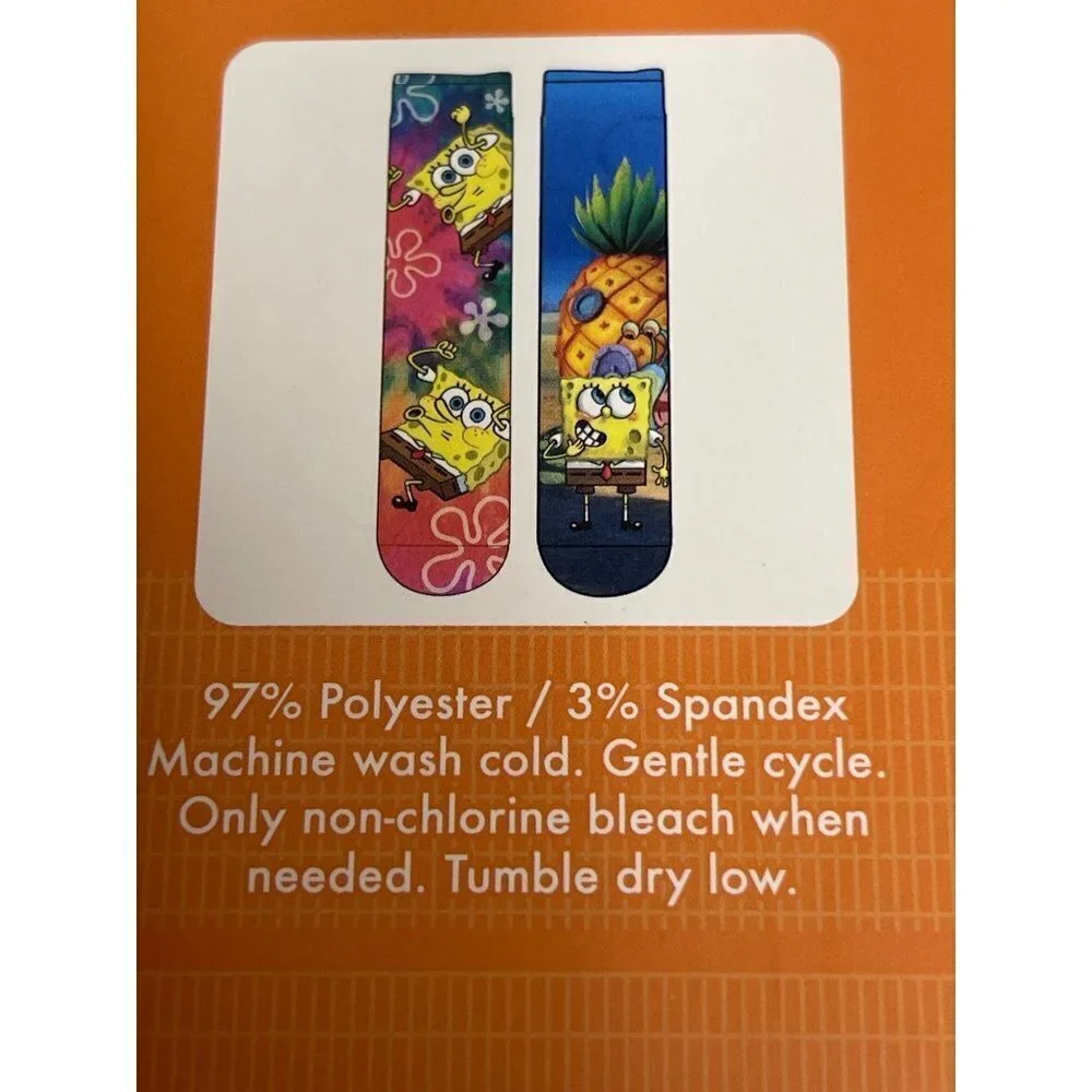 NEW! Spongebob SquarePants Novelty Crew Socks 2 Pair Gift Box VHS Size 6-12